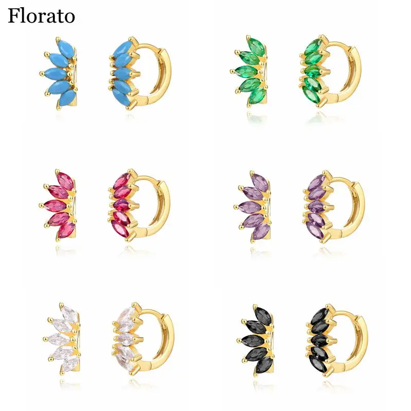 

New in Luxury 925 Silver Ear Buckles Hoop Earrings for Women colorful Crystal Zircon Huggie Earring Party Jewelry Christmas Gift
