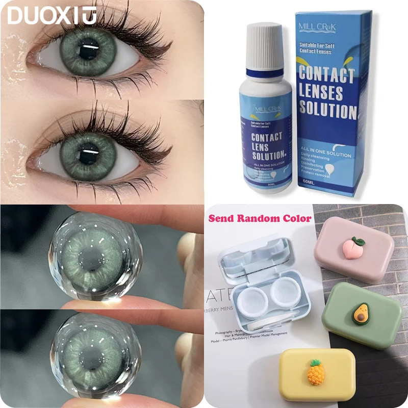 

DUOXIU 1Pair Green Color Contact Lens Combination 60ml Solution Nursing Blue Gray Beauty Pupil Boxs Lenses Free Shipping
