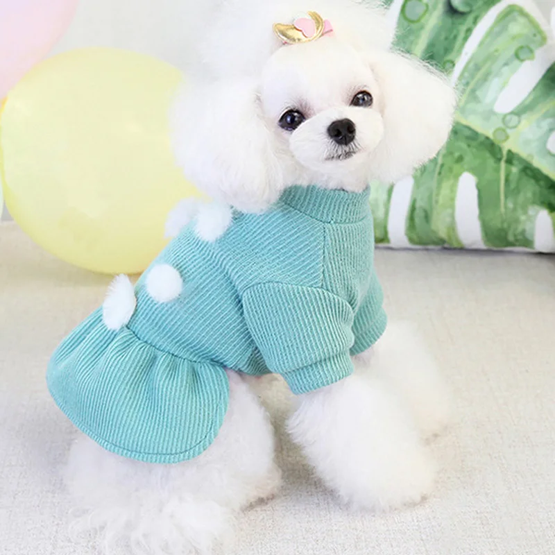 

ZOOPEEN Pet Cat Dog Autumn Winter New Cute Fur Ball Dress Small Medium Dog Fashion Casual Comfortable Skirt Clothes Decoration