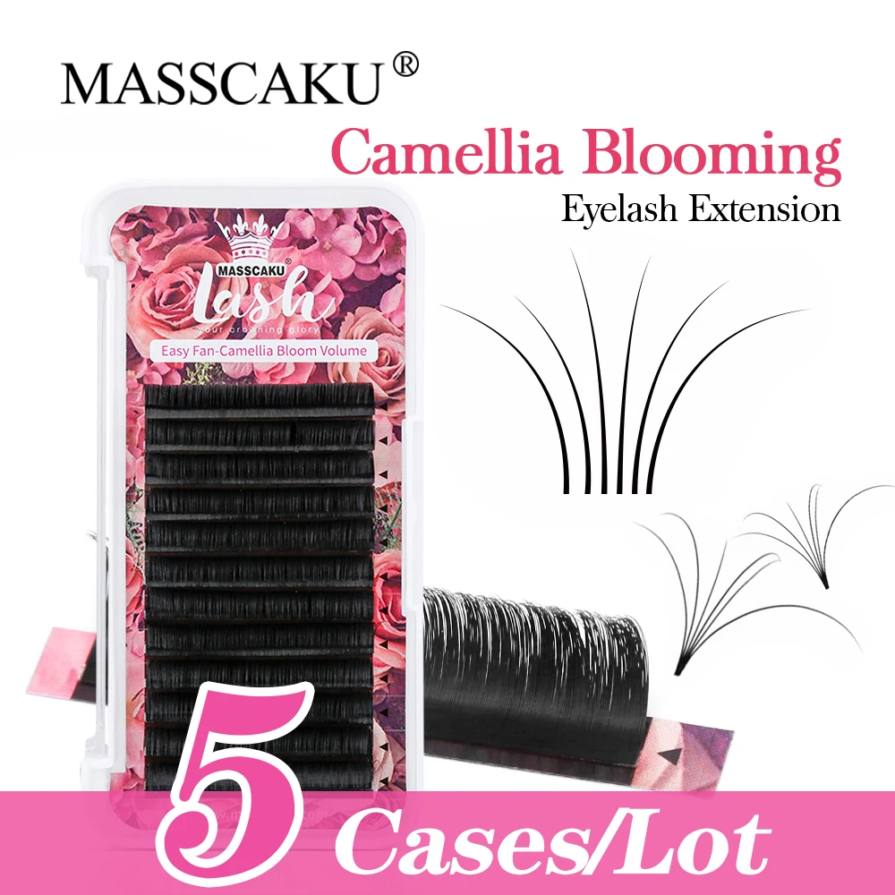 

MASSCAKU 5 pcs/lot Eyelash Extensions Easy Fan 0.07 C Curl 8-20mm Mix Length Auto Blooming Lash Lasting Self Fanning Lashes
