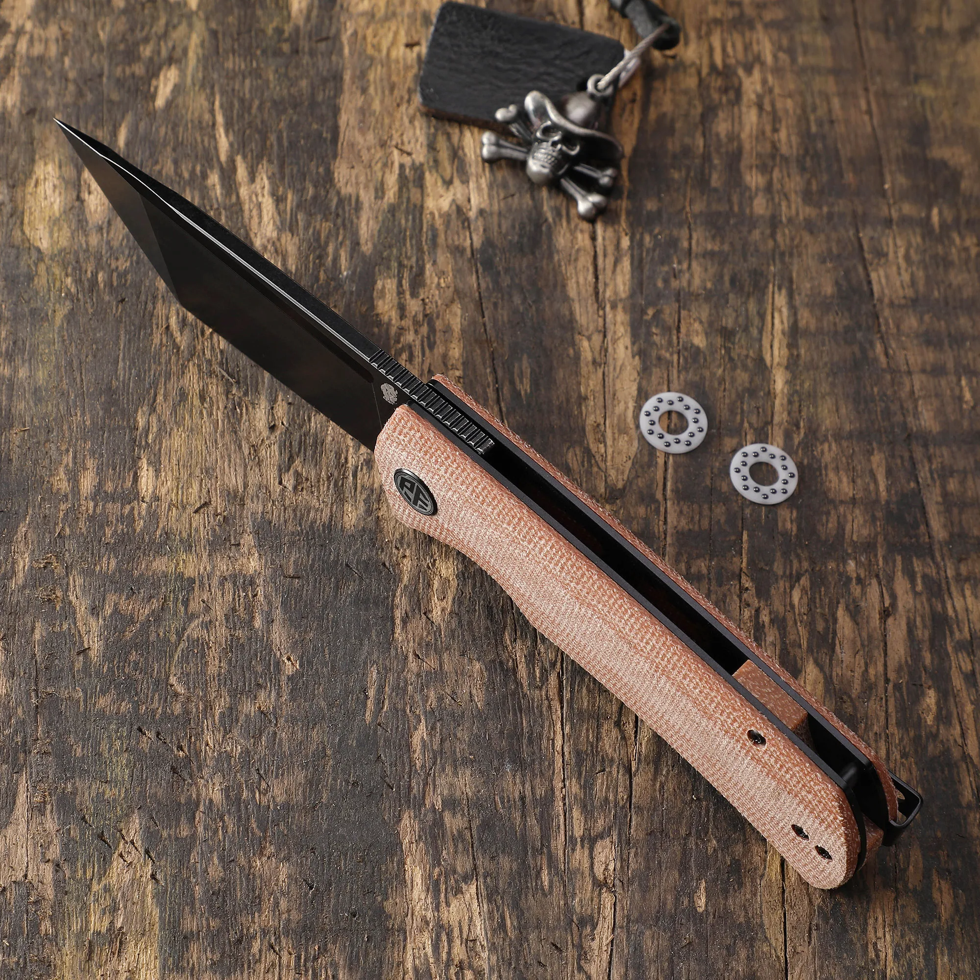 Petrified Fish PFP01T K110 Steel Blade Ceramics Ball Bearings Folding Knife Flax Handle Outdoor Hunting EDC Pocket Tools |