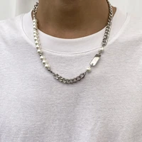 creative clavicle chain stitching simulation pearl necklace for men fashion hip hop simple style geometric jewelry