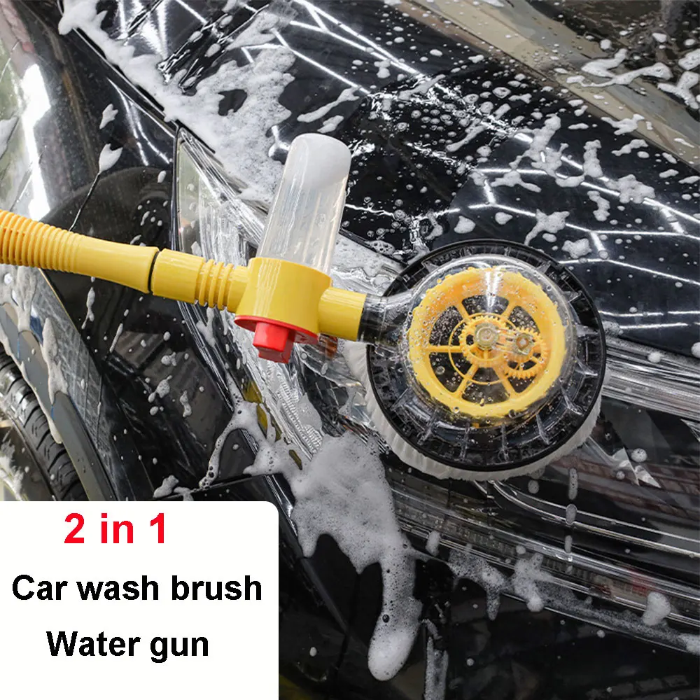 

2 in 1 Car Rotary Wash Brush Kit 360 Degree Automatic Rotating Adjustable Wash Brush High Pressure Washer for Vehicle Cleaning