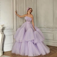 vintage tulle dubai evening dress for woman sleeveless prom gown purple floor length tiered zipper back royal party robe mariee