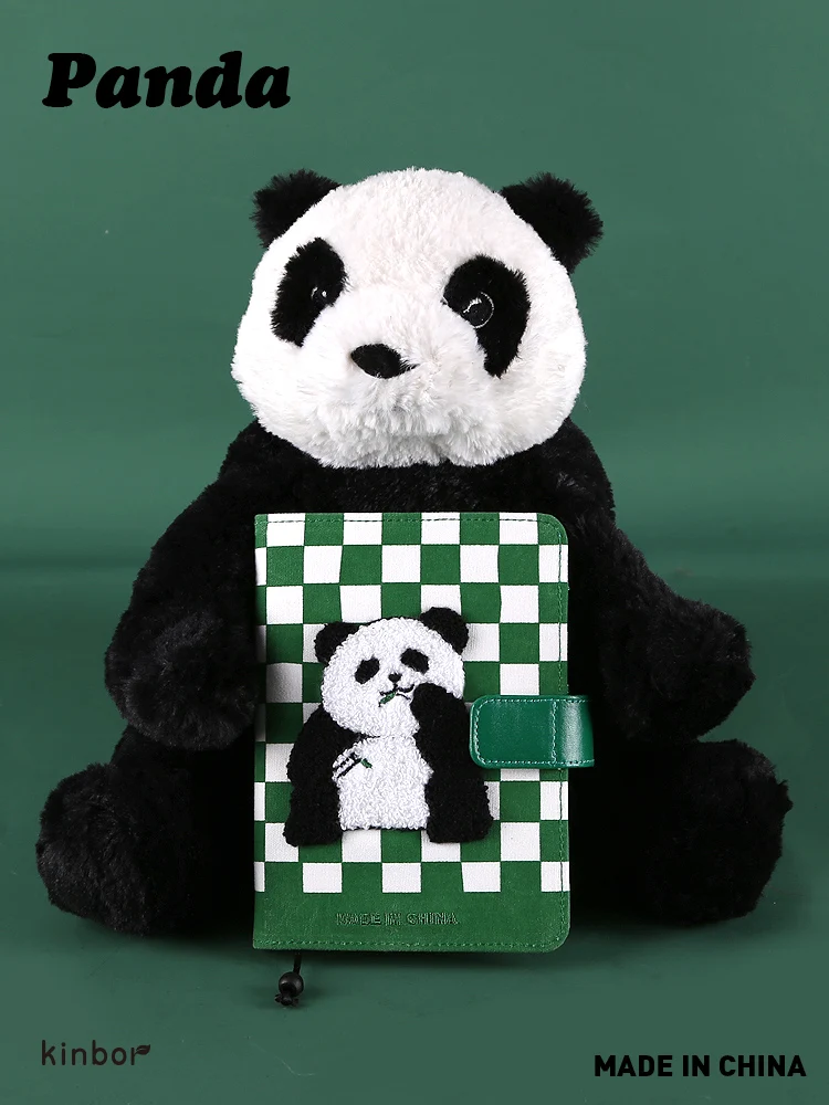 

Kinbor Kwaii A6 Notebook Cute Panda Notepad Checkerboard Plush Record Book a Day One Page Hand Ledger Diary Creative Schedule