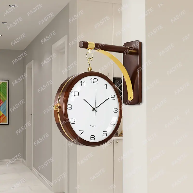 

Double Sided Wooden Wall Clock Living Room Decoration European Style Clocks Home Decor Modern Design Quartz Clock Wall Watch