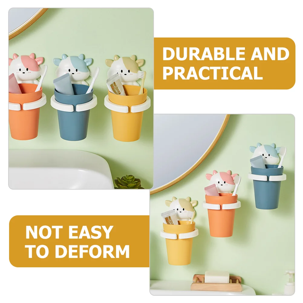 

Mouthwash Cup Storage Wall Mounted Holders Kid Cleaning Set Adhesive Toothpaste Cartoon Container
