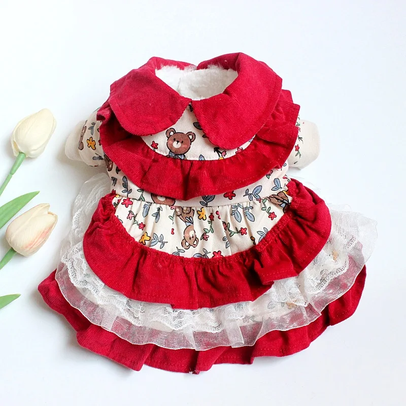 

Платье Lolita bear, хлопковая одежда для домашних животных, одежда для собак, утепленная одежда для собак, супер милая печать чихуахуа, осенне-зим...