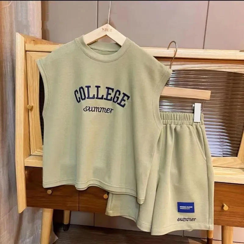

Kids Boys Tank Top Two Piece Set 2023 New Mid size Sleeveless Set For Boys Summer Thin Kids Korean Edition Kids Outfits