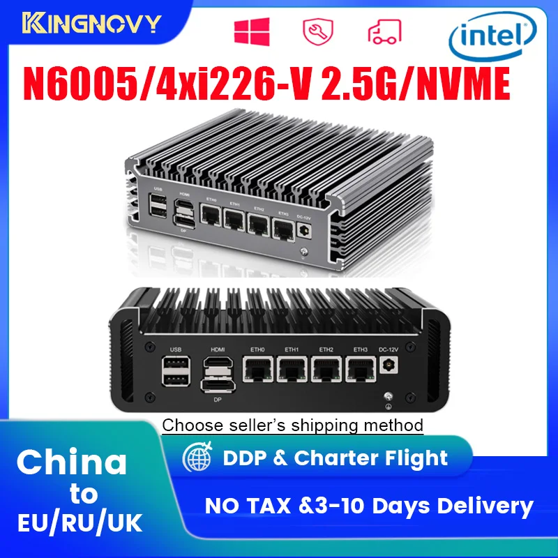 11th Gen Intel Pentium N6005 Celeron N5105 Fanless Mini PC 2*DDR4 NVMe SSD 4 i225 2.5G LAN Router pfSense OPNsense Firewall
