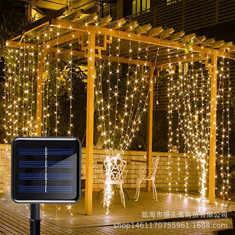 

Solar LED Curtain Lights Christmas Decoration Garland Fairy String Light 3Mx3M Outdoor Waterproof Lamp for Yard Garden Wedding