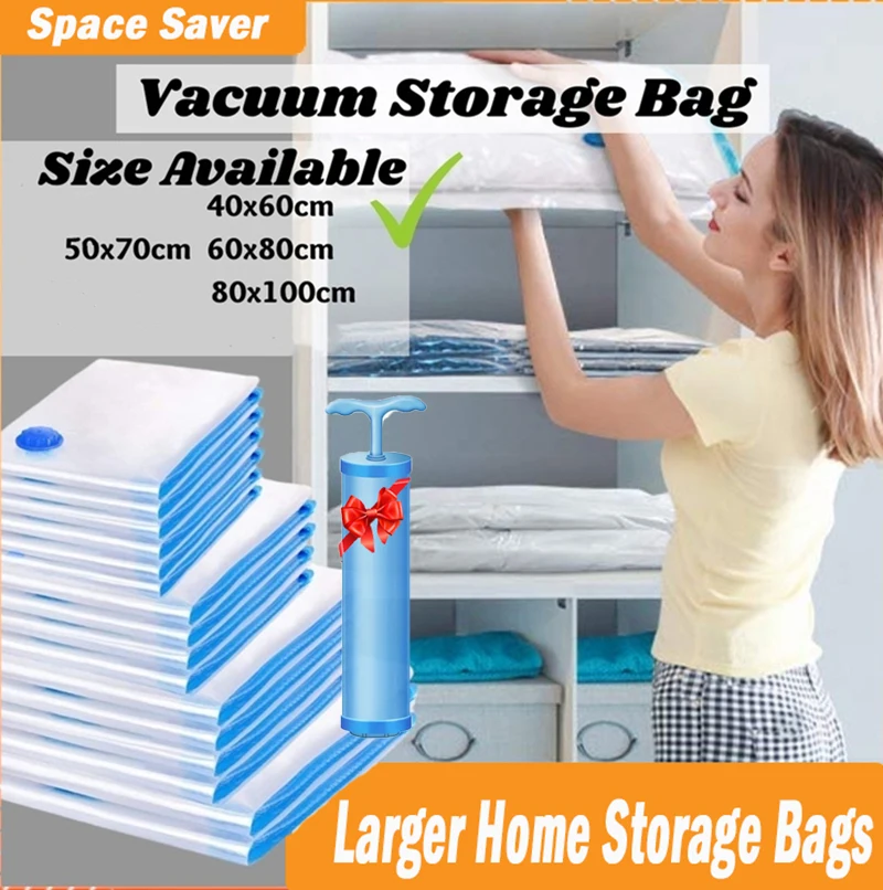 

5 Pcs Vacuum Storage Bag Home Space Saver Bags Quilts Clothes Compression Air Bag Waterproof Travel Accessories with Hand Pump