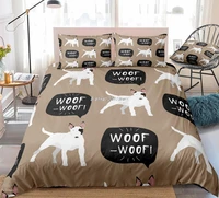 3 pieces bull terrier duvet cover set cartoon bull terrier dog bedding white dog quilt cover queen bed set white pet dropship