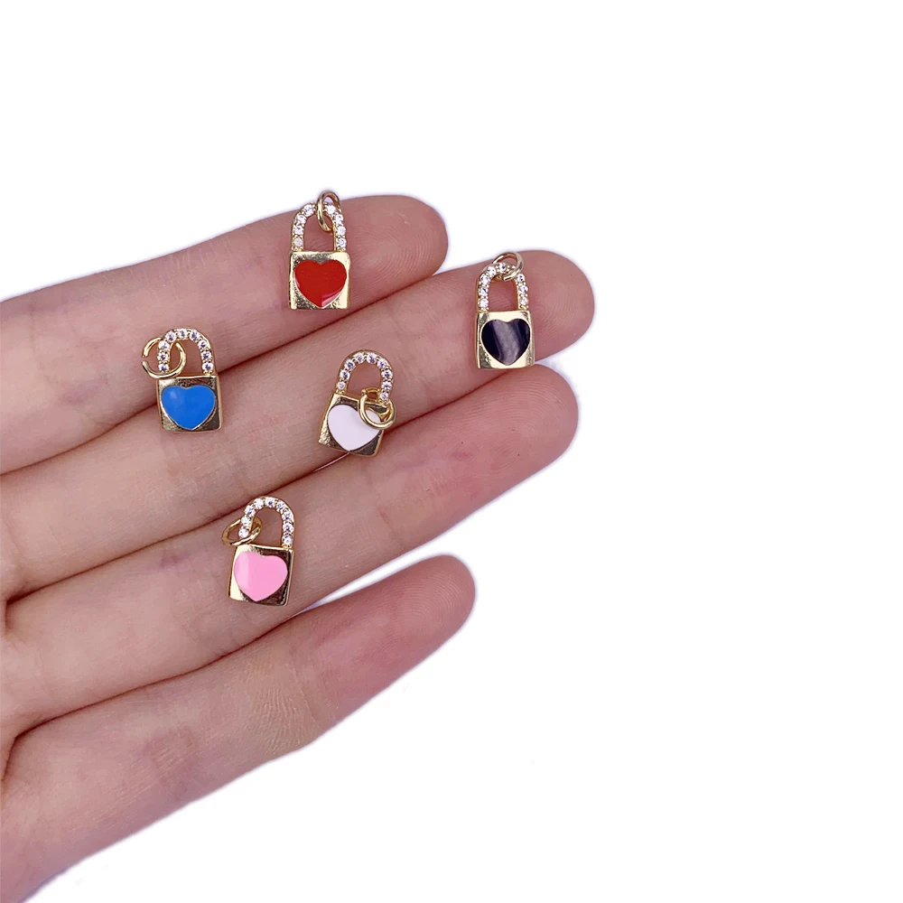

CZ Fine Heart Lock Charms Pendant Copper Plated Necklace Bracelet Key Chain Accessories For Women Fashion Jewelry Making