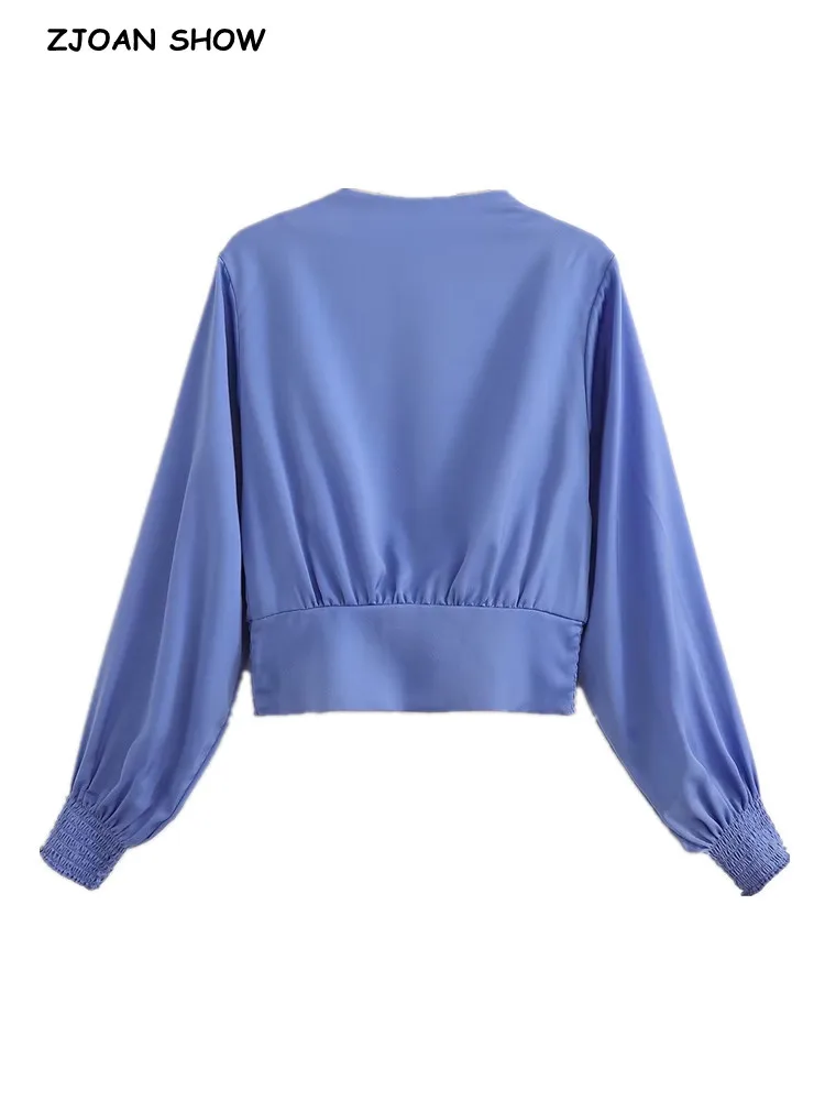 

Весна 2023, Модный пуловер с воротником-лодочкой и разрезом, с открытой спиной, атласная рубашка, укороченная блузка с длинным рукавом летучая...