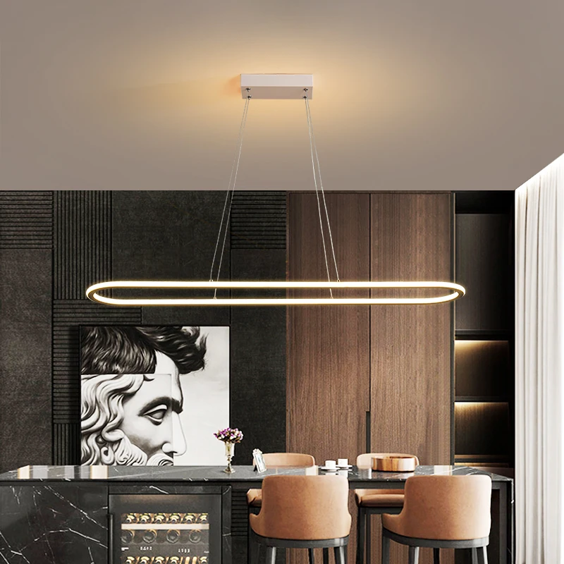 Modern kolye işıkları asılı lamba yemek odası vestiyer ofis ev dekor mobilya için Minimalist uzun şerit yüksekliği ayarlanabilir
