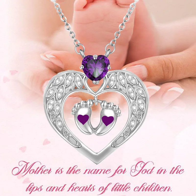 

Heart-Shaped Children's Bipedal Necklace Purple Crystal Pendant Jewelry Love for Children Personality Fashion Pendant for Mother