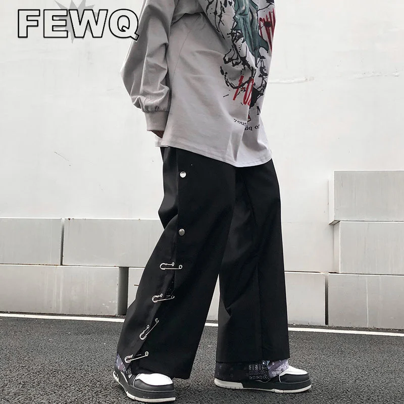 

FEWQ Men's Paisley Patchwork Paper Clip Casual Pant High Street Niche Design Button Split Trousers Autumn2023 Chic New 24B2467