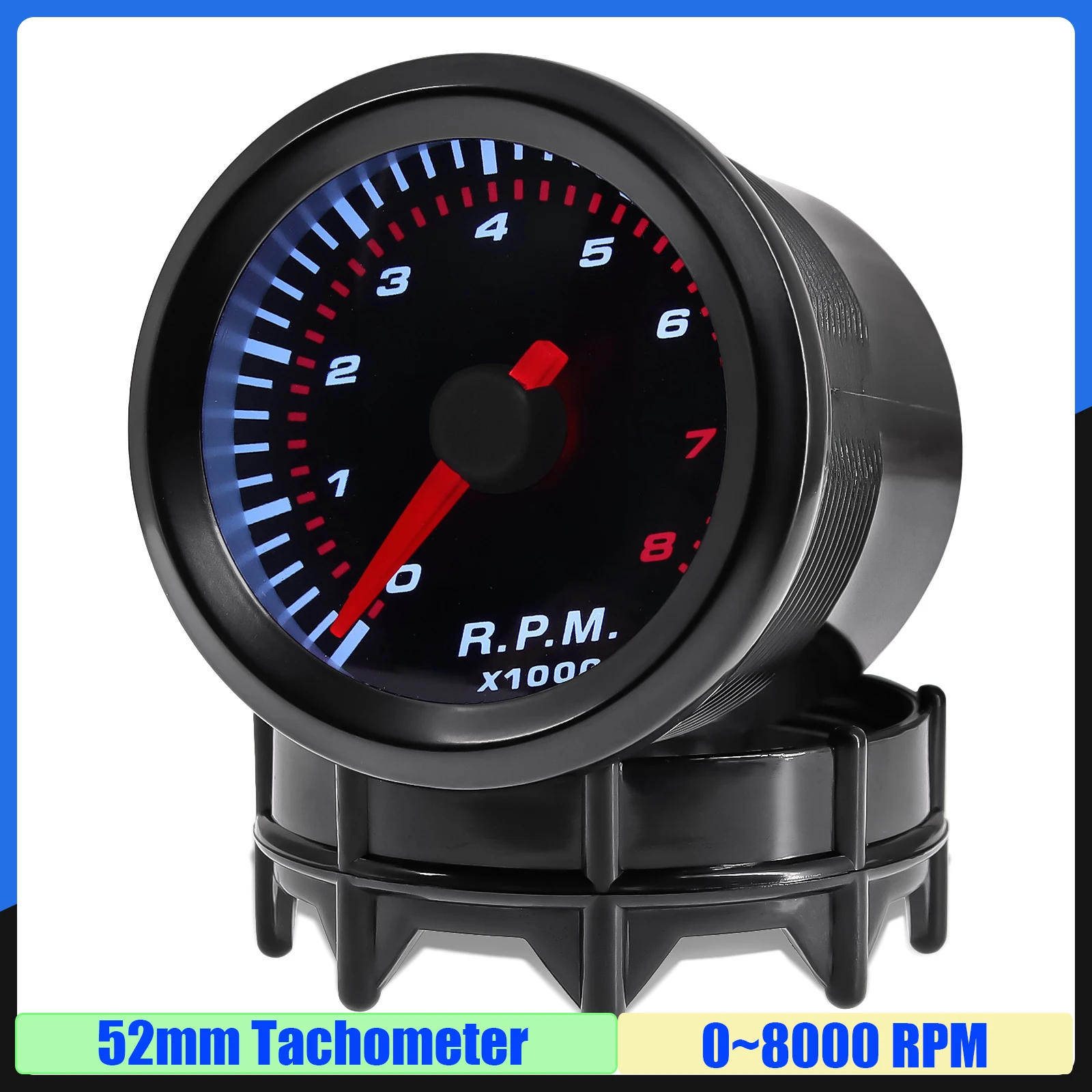 

Автоматический счетчик B, белый светодиодный тахометр 2 дюйма, 52 мм, тахометр 0 ~ 8000 об/мин, тахометр с дымовой линзой для 4/6/8 цилиндров гоночного автомобиля 12 В