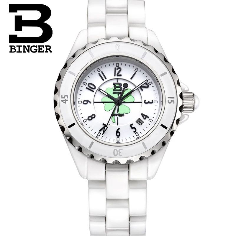 New Switzerland Luxury Brand BINGER Space Ceramic MIYOTA Quartz Women's Watches 200M Waterproof Sapphire Love Heart Clock B8008A