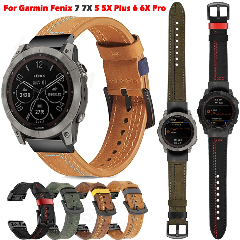 Ремешок из натуральной кожи для наручных часов Garmin Fenix 5 5X Plus 6 6X Pro 3 3HR Forerunner 935 945 26/22