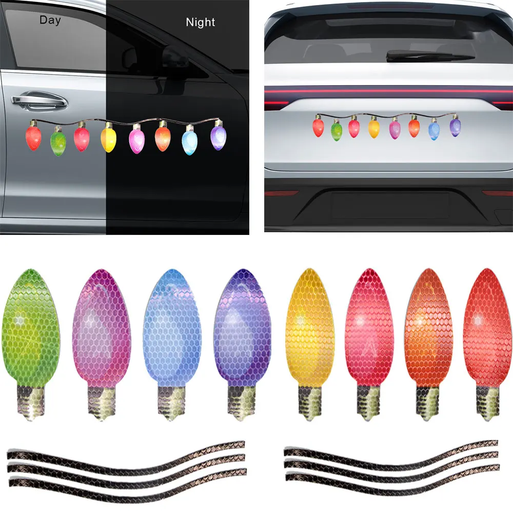 

8pcs Magnet Reflective Stickers Automotive Christmas Lights Decals Xmas Lights Bulb For Party Home Refrigerator Decal 2022