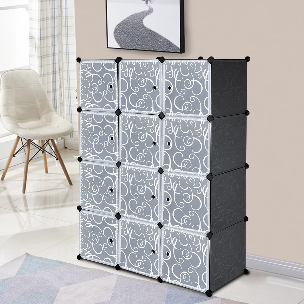 

Stackable 12 Grid Cube Storage Cabinet Eco-Friendly Durable Plastic DIY Closet Cabinet Household Storage Shelves Cubes Organizer