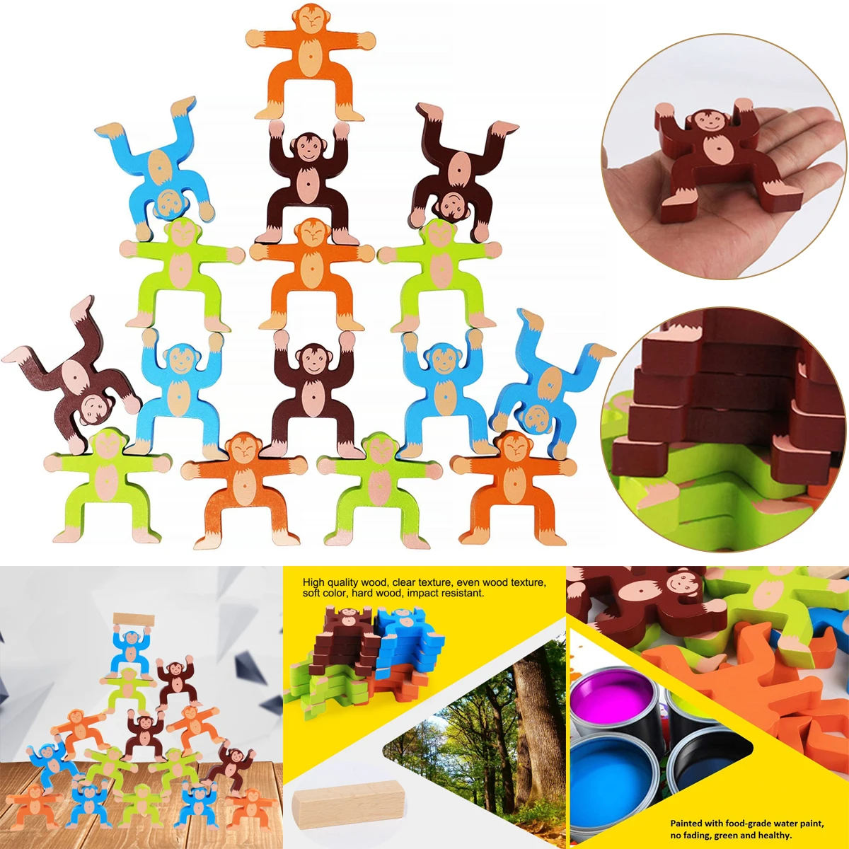 

Деревянные штабелируемые игры обезьяны балансировка штабелируемые блоки акробатическая труппа Блокировка декомпрессия дошкольные игрушки Балансировка игры