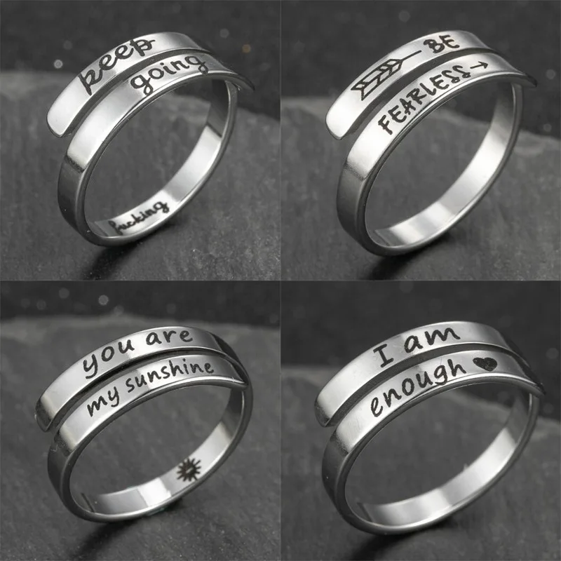 

Simple Punk Ring Stainless Steel Engraved Rings for Women Men Friend Graduation Gift Inspiration Jewelry Name Ring