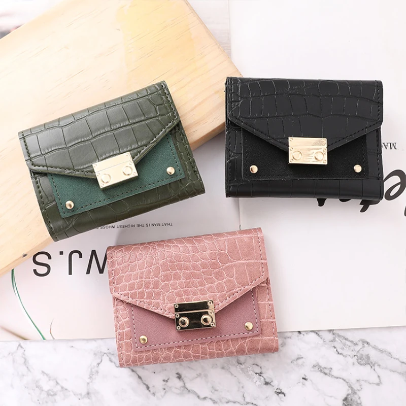 

2022 Women's Wallet Hand Card Holder PU Purse Small Women Purse Hasp Short Purse Crocodile Pattern Female Coin Purses Money Bag