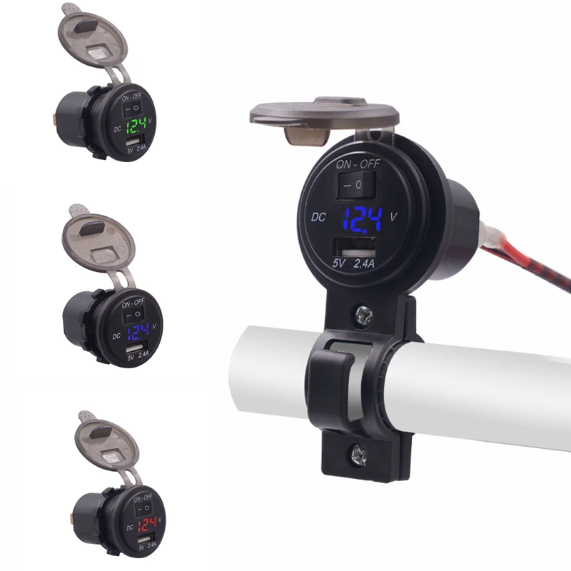 

Motorcycle USB Charger Cover Auto Adapter 2.4A With Switch USB Voltmeter For Motorcycle Auto Truck ATV Boat Motorcycle Equipment