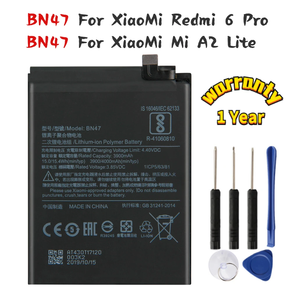 New yelping BN47 Phone Battery For Xiaomi Redmi Mi A2 Lite redmi 6 Pro Battery Compatible Replacement Battery 4000mAh Free Tools