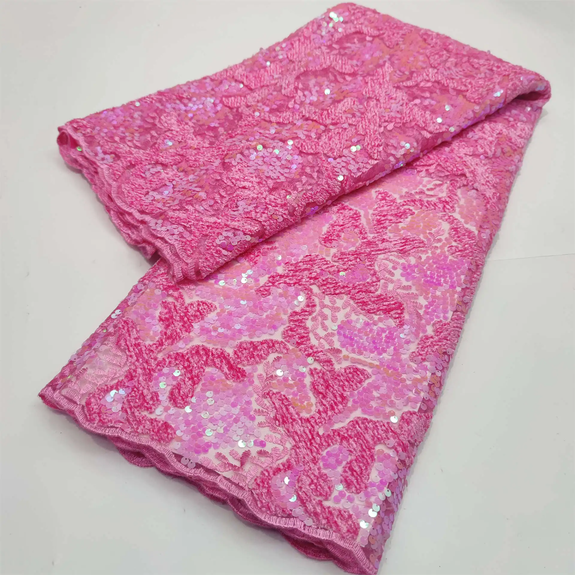 

Pink Pure Tulle Lace Fabric Sequin African Nigerian Fabric Lace Material for Dressmaking Bridal Sewing Supplies Party LYYN30