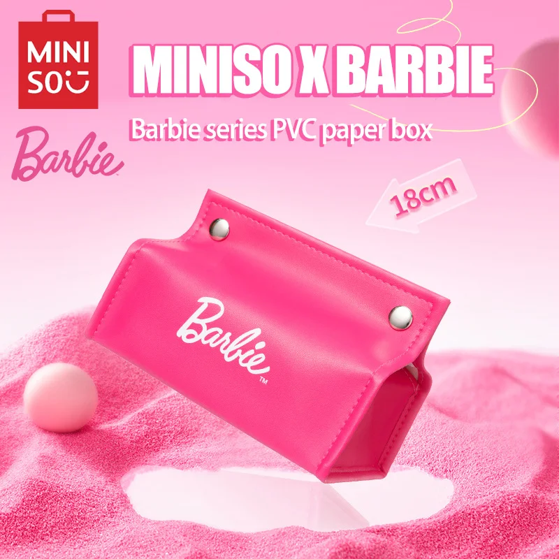 

MINISO Barbie Tissue Holder Kawaii Girls Y2K PU Leather Household Paper Removable Tissue Boxes Office Living Room Container Gift