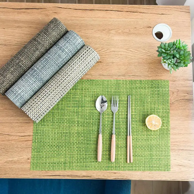 

Прямоугольный Коврик из ПВХ для обеденного стола, 4 цвета, нескользящий Теплоизоляционный Плетеный кухонный водонепроницаемый коврик для чашек в ресторане