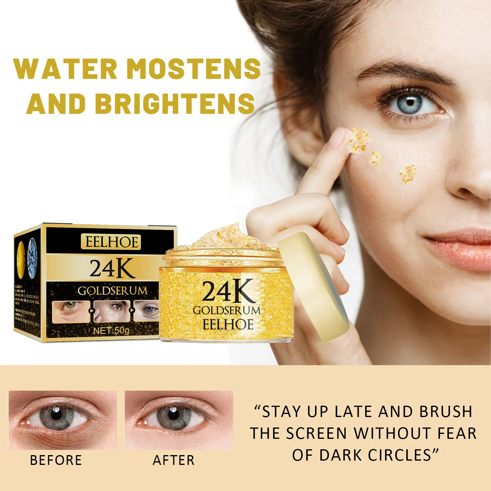 

24K Gold Anti-Wrinkle Eye Cream Anti Dark Circle Remove Eye Bags Puffiness Anti-Aging Fade Fine Lines Firming Beauty Skin Care