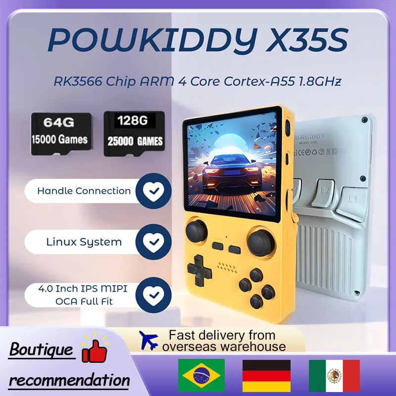Портативная игровая консоль POWKIDDY X35S 3 5-дюймовый IPS-экран 640x480 ретро RK3566 джойстик