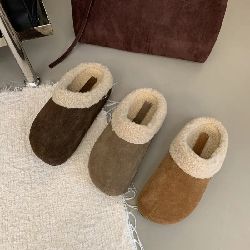 Тапочки повседневная женская обувь шлепанцы из флока с закрытым носком низкие