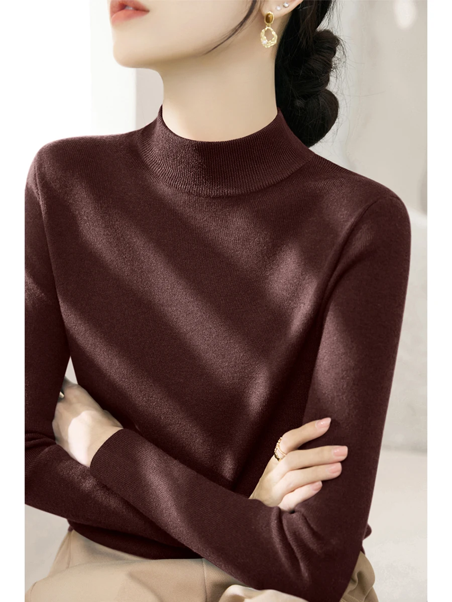 Fashion Slim fit Pullover Base All-Match Inner wear Knit Half-high Collar Fleece Winter Long sleeve Lazy Sweater Top