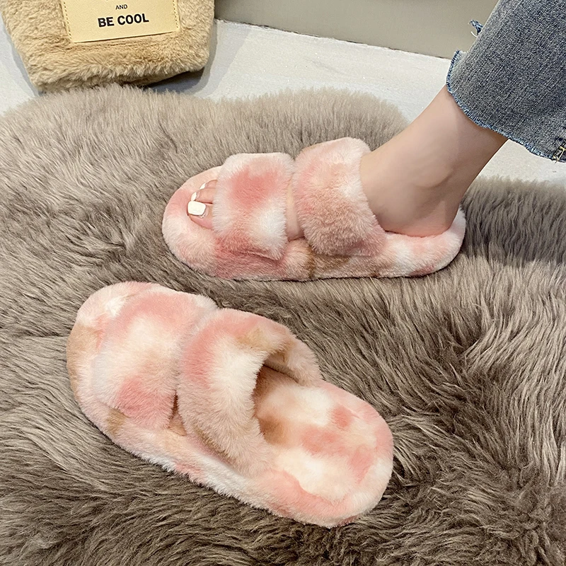 

Shoes Plush Slippers For Adults Platform Med Slipers Women Luxury Slides Winter Footwear Flock Fur Flat 2022 Massage Designer Ro