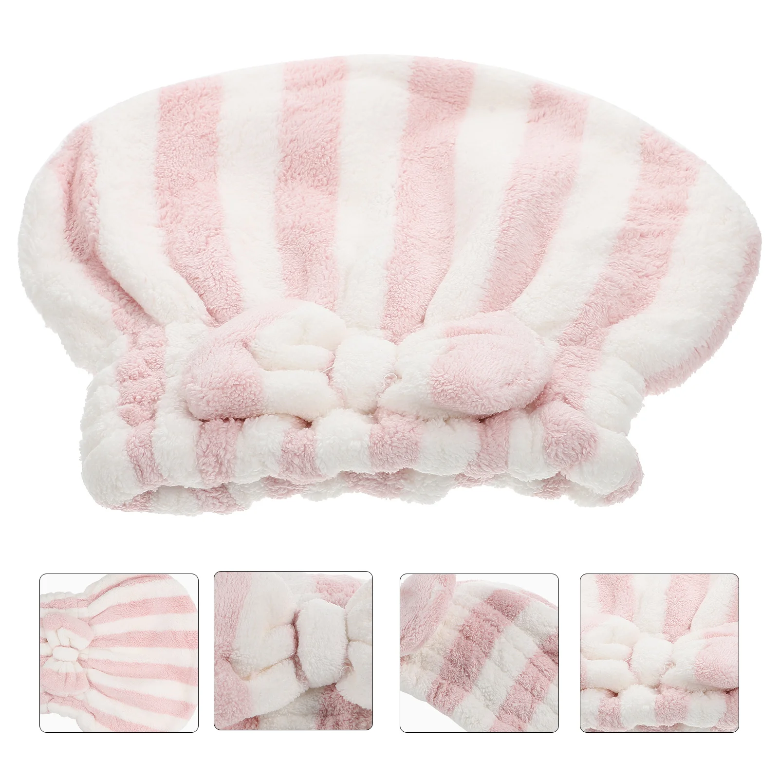 

Striped Dry Hair Cap Makeup Towel Girl Shower Caps Bath Bowknot Hat Comfortable Practical Fiber Miss Home Use Woman