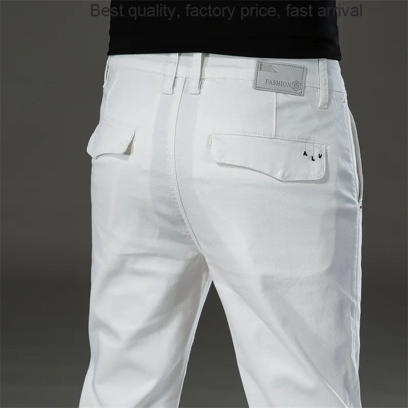 

High quality luxury brand 2023 Autumn New Men's Cotton Straight Casual Pants Business Fashion Solid Color Elasticity White Trous