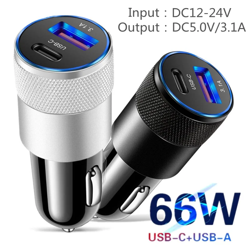 

PD Car Charger 66W Car Phone Charger USB Type C Fast Charging in Car USB-C Adapter For Mobile Xiaomi Note 11 iPhone 13 12 QC 3.0