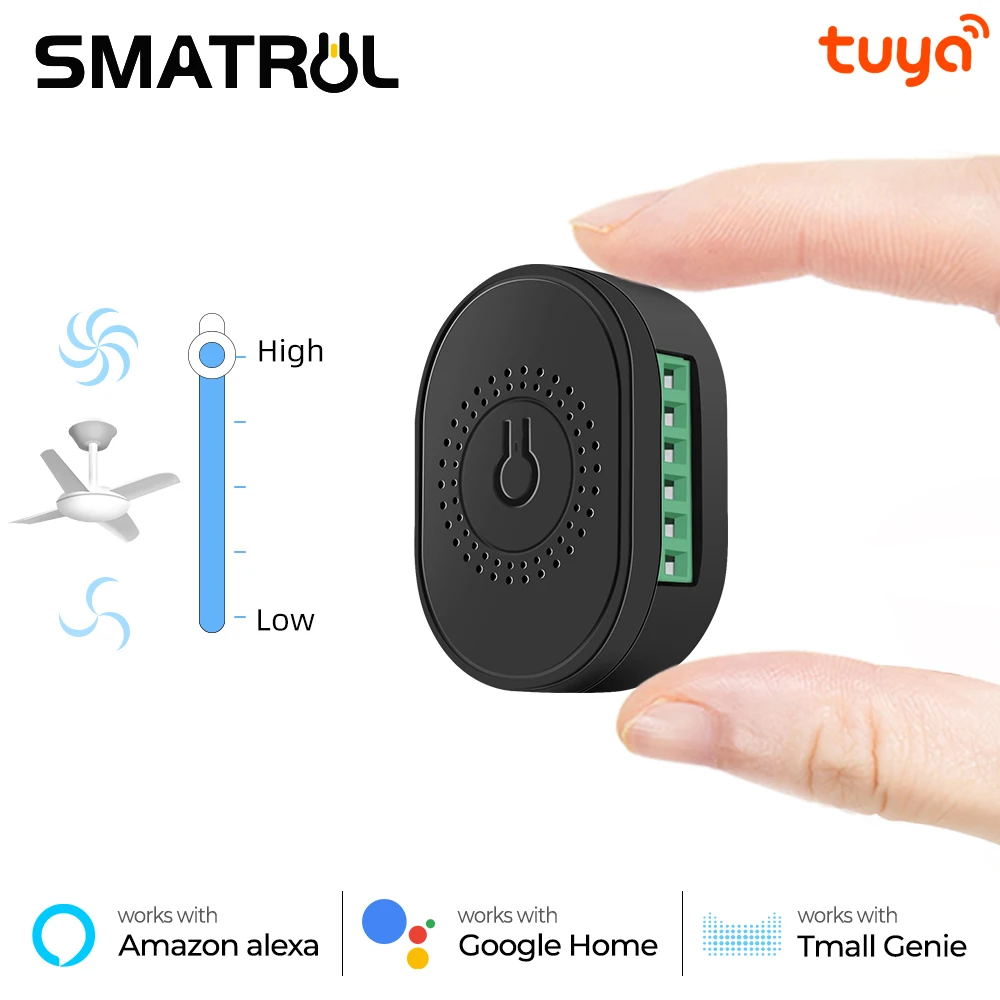 SMATRUL Tuya Wifi Smart Ceiling Fan Speed Switch EU 220V Mini Wall On Off Module Remote Electric Control For Alexa Google Home