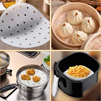 100pcs200pcs air fryer liner round non stick steamer mat paper for baking oven air fryer bamboo steamer and more 6inch white