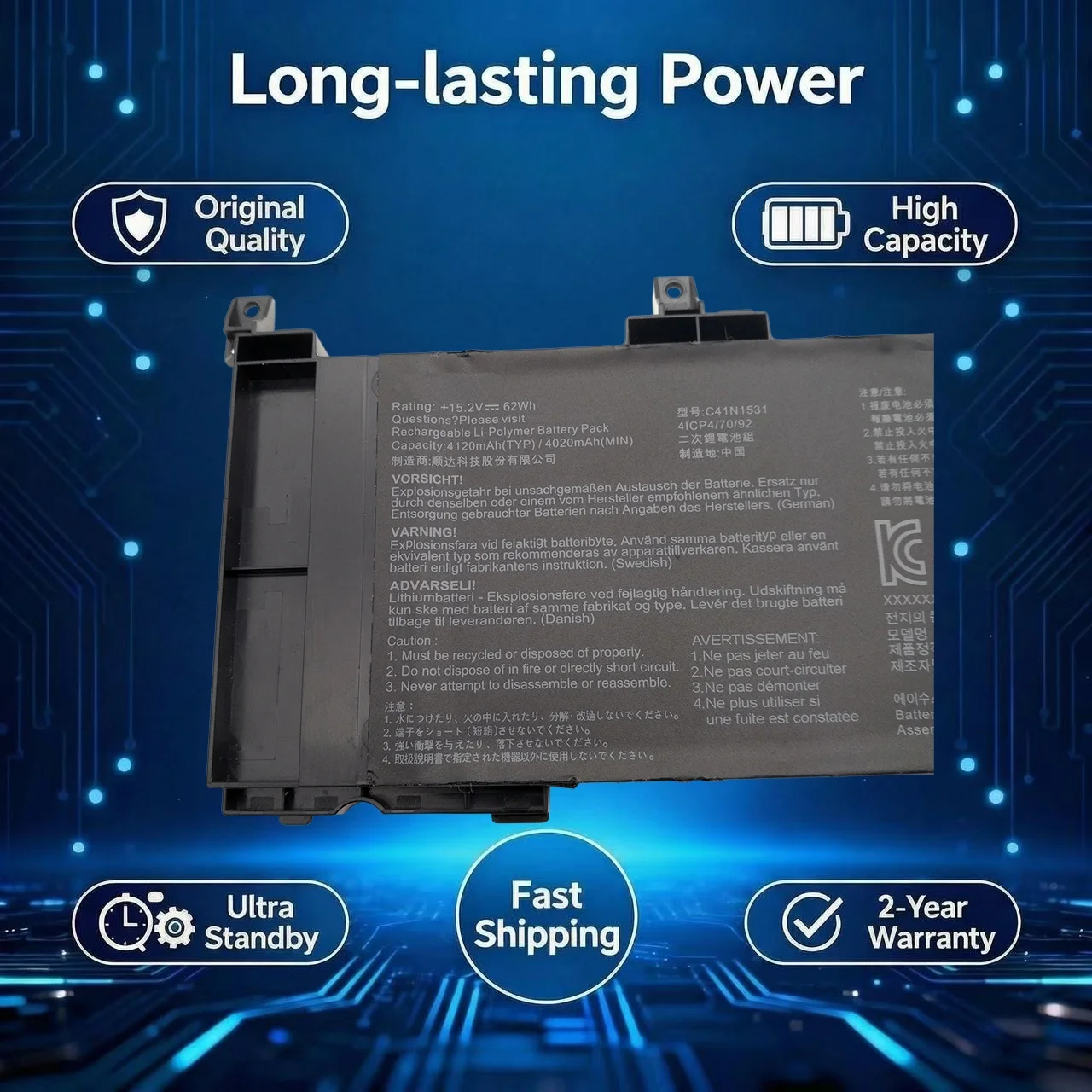 Фото Оригинальный аккумулятор для ноутбука C41N1531 15,2 В 62 Втч для ASUS ROG Strix GL502VSK GL502VS GL502VY GL502VY-DS71 GL502VY-DS74 GL502VS-1A RDG №3