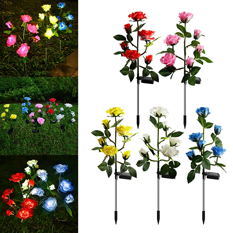 

3/6heads Solar Rose Lights Outdoor Solar Powered Garden Stake Lights Waterproof LED Roses Flowers Lamps Yard Decoration