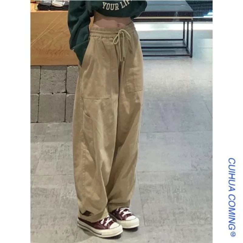 

Винтажные брюки-карго Y2k, женские брюки цвета хаки с широкими штанинами, мужские мешковатые спортивные брюки в стиле Харадзюку, брюки в стиле хип-хоп, уличная одежда на шнуровке