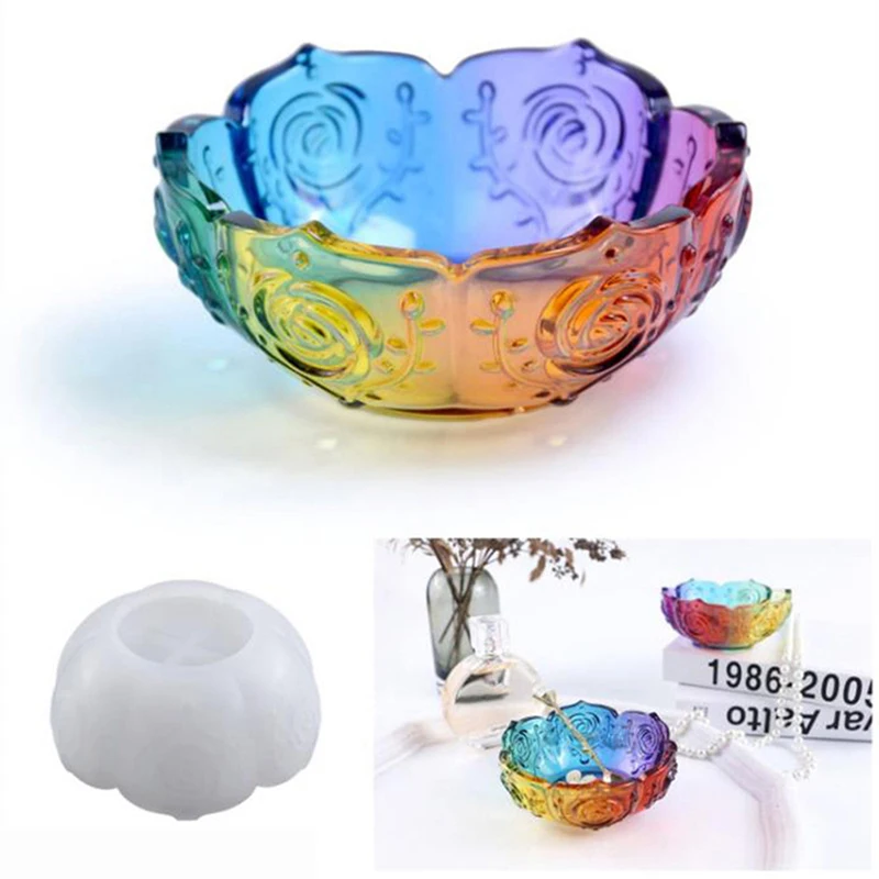 

1Pc Rose Storage Bowl Mold DIY Handmade Crystal Epoxy Flower Pattern Lotus Flower Storage Bowl Mirror Silicone Mold