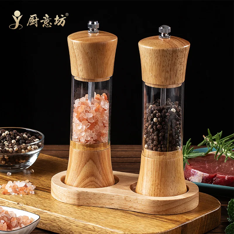 

Oak Acrylic Transparent 6-inch Oak Pepper Grinder Pepper Grinder Multi-purpose Seasoning Bottle Kitchen Tool Spice Grinder